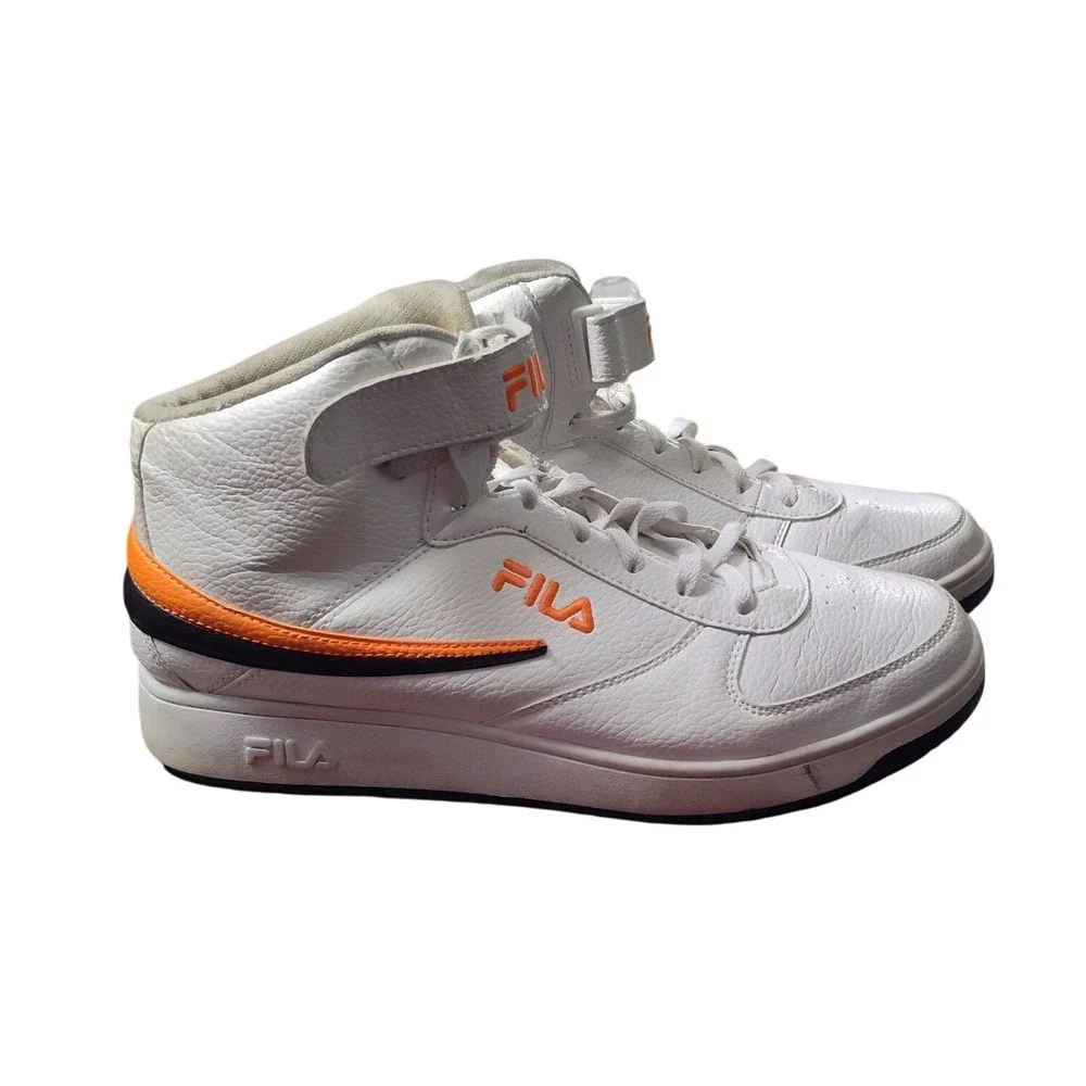 Fila A High Men's High Top Leather Sneakers White Orange Ankle Strap